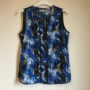 Cleo Petites Artsy Blue Lagoon Black Piping Tunic Tank Top